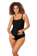Black and white Santa Maria tankini top by Amoena, featuring supportive design for mastectomy swimwear.