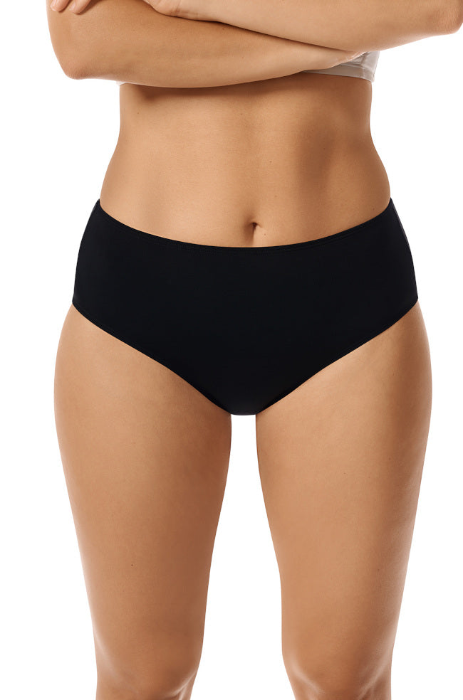 Black high waist swim brief by Amoena with SPF 50+, size 24, chlorine-resistant fabric