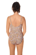 Multi-colored paisley mastectomy swimsuit with adjustable straps and UV 50+ protection by Amoena