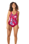 Deep pink Cozumel swimsuit by Amoena, styled for comfort and support, available in sizes 10, 12, and 14.