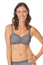 Dark grey printed wirefree padded bra with adjustable straps, size 10B by Amoena