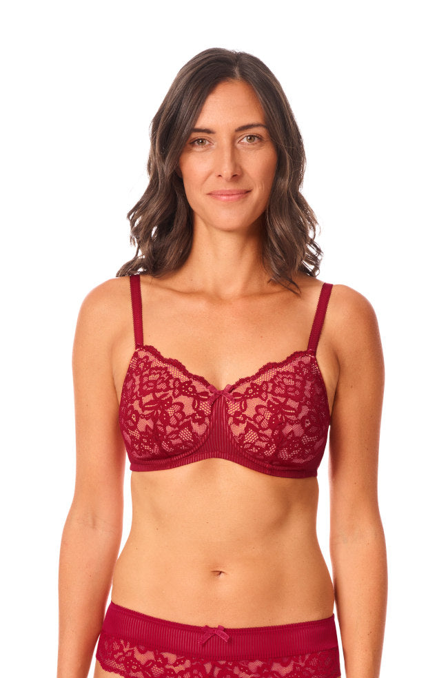 Kyra wirefree padded bra in Chilli & Sand, size 10AA, featuring a smooth design and comfortable fit by Amoena