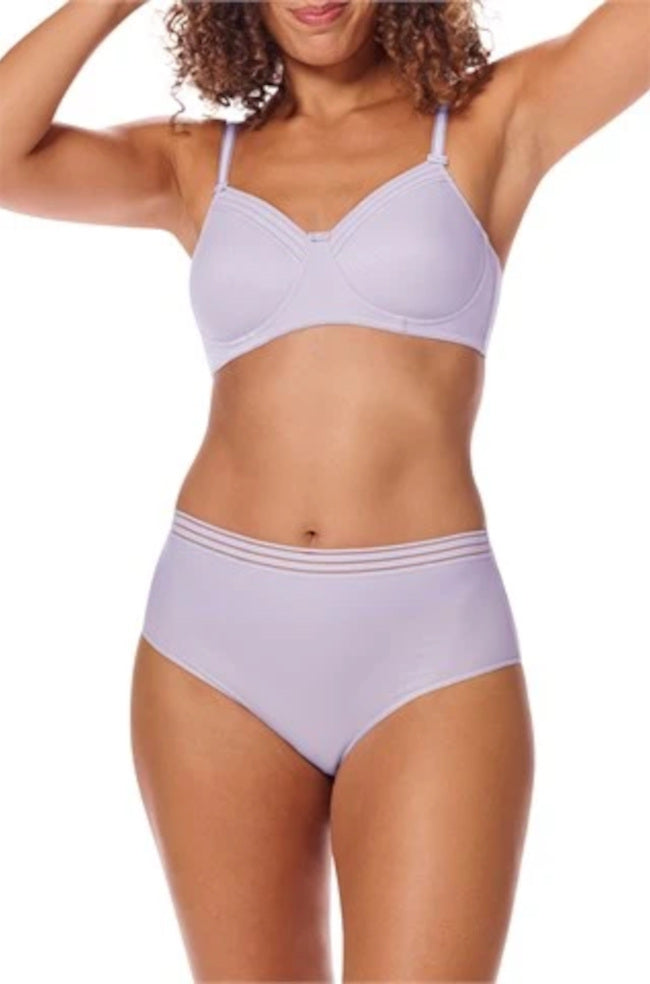 Lavender Rhoda wire-free t-shirt bra by Amoena with contouring design and adjustable straps