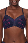 Blue and magenta Delila Wirefree padded bra by Amoena, featuring soft cups and adjustable straps.