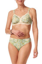 Mint floral wire-free mastectomy bra with soft cups and pockets by Amoena