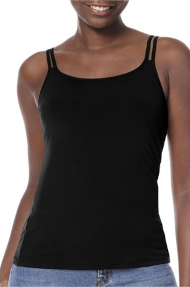 Black modal mastectomy top from Amoena featuring a comfortable design, available in sizes 10, 12, and 14.