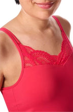 Hot pink Karolina Mastectomy Top by Amoena, viscose lingerie with a heart-shaped neckline, designed for comfort and style.