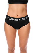 Black and white Lanzarote swim briefs by Amoena, available in sizes 14 and 20 for mastectomy swimwear.