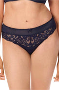 Dark blue and sand bikini brief by Amoena, featuring a soft fabric and comfortable fit.