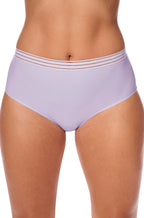 High-waisted lavender mesh microfiber brief by Amoena, featuring soft fabric and comfortable fit.
