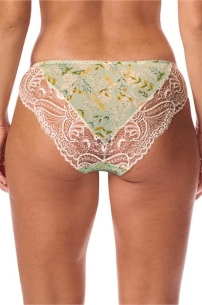 AMOENA Kalina Brief Mint, ultra-soft floral lace underwear, showcasing mint-colored fabric and delicate lace details.