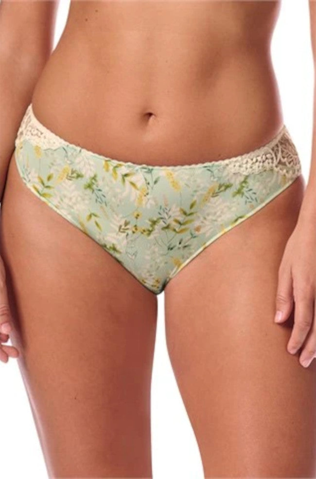 Mint Kalina Brief by Amoena, ultra-soft floral lace underwear with a comfortable fit, available in sizes 10-20.