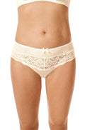 White and sand Kyra bikini brief underwear by Amoena, available in sizes 10, 12, and 14