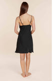 Black Satin Chemise - Recycled Polyester Lace Trim Nightgown