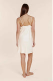 Ivory satin chemise slip in luxurious fabric by GINGER LILY, available in sizes S, M, and L.