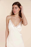 Ivory short chemise slip by Ginger Lily, featuring delicate lace and a soft satin finish.