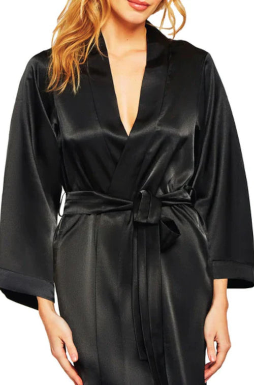 Long Satin Robe (Black and Ivory) Available in Black 2XL and Ivory M only
