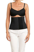 Black AMOENA belly bandage for abdominal support, made of comfortable, adjustable compression material.