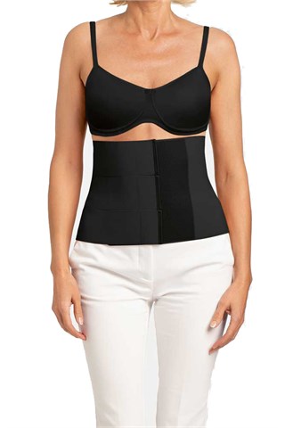 Black AMOENA belly bandage for abdominal support, made of comfortable, adjustable compression material.