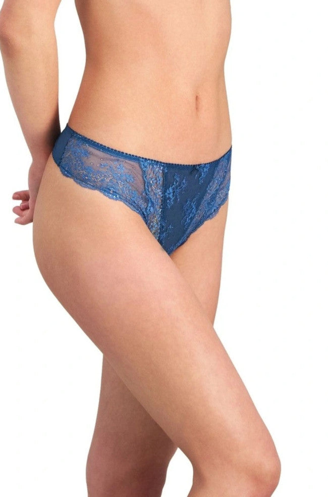 Bendon Sofia Thong underwear in Moroccan Blue, shown in size L, featuring a sleek, comfortable design with minimal coverage.