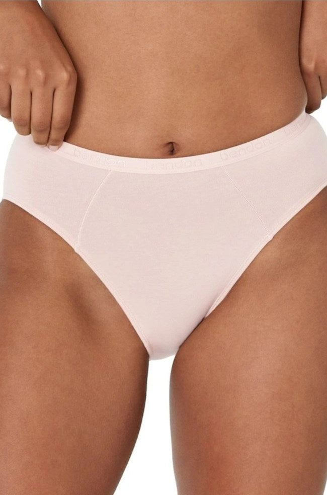 Bendon body cotton high cut brief in icy pink, size S, featuring a comfortable high waist and smooth fabric for everyday wear.