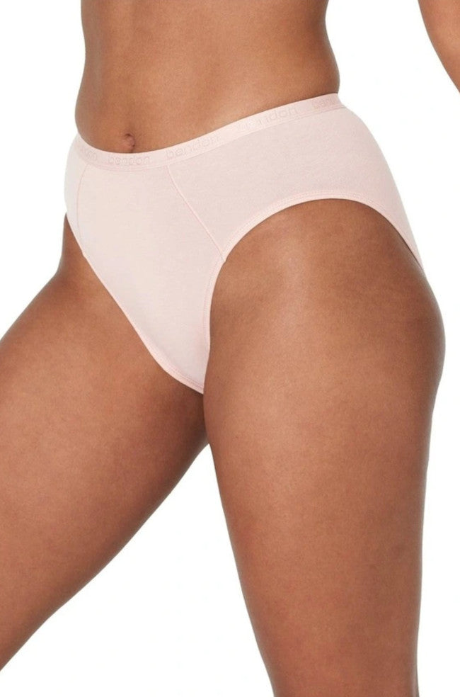 Bendon Body Cotton High Cut Brief in Icy Pink, size S, featuring a comfortable high-cut design and soft cotton fabric.