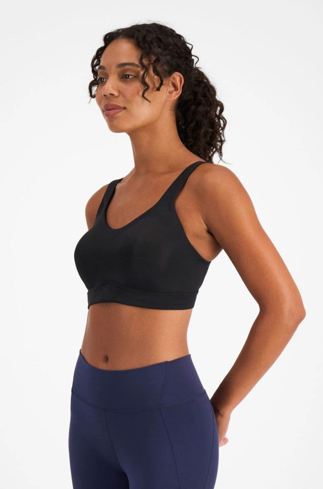Black high-impact wirefree sports bra from Berlei with smooth fabric and supportive design