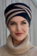 Black taupe Shanti turban hat by Christine Headwear, featuring a stylish, comfortable wrap with elegant knot detail.