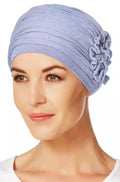 Light blue Lotus Hoclotus turban hat by Christine Headwear, stylish and comfortable head covering for women.
