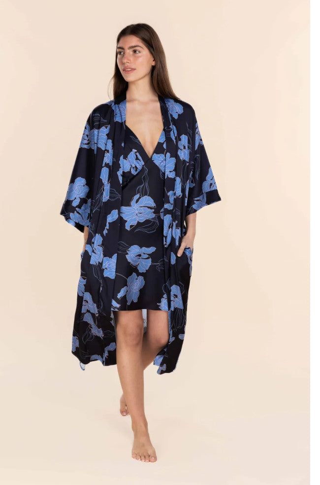 Daisy Silky Satin Long Robe (Navy)