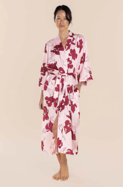 Daisy Silky Satin Long Robe (Pink)