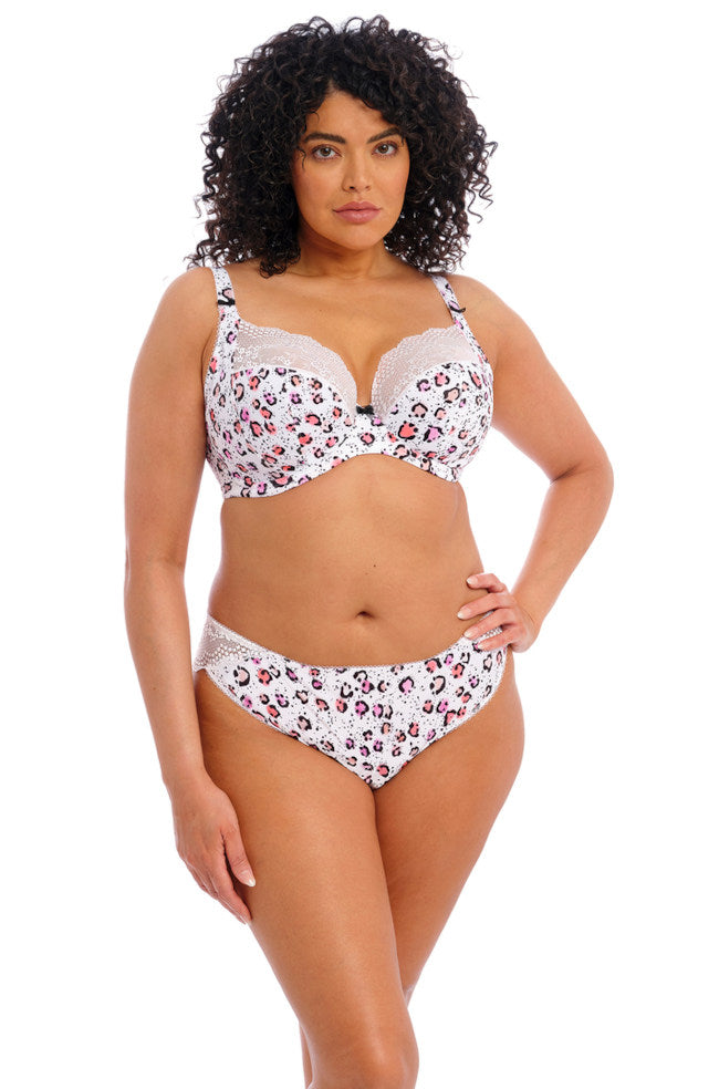 ELOMI Lucie UW Plunge Bra with stretch lace in Rumble color, featuring supportive design and feminine lace details.