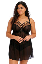 Black Sachi Baby Doll bra by ELOMI, featuring soft fabric, supportive design, and elegant lace detailing in a 12-H cup style.