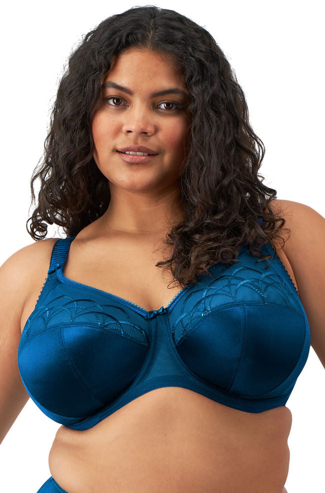 Elomi Cate Plus Size Full Cup Underwire Bra in Poseidon, E-J Cup, featuring intricate embroidery.