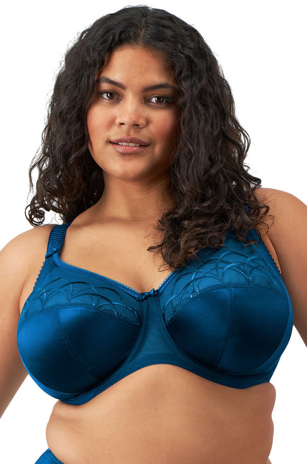 Elomi Cate Plus Size Full Cup Underwire Bra in Poseidon, E-J Cup, featuring intricate embroidery.