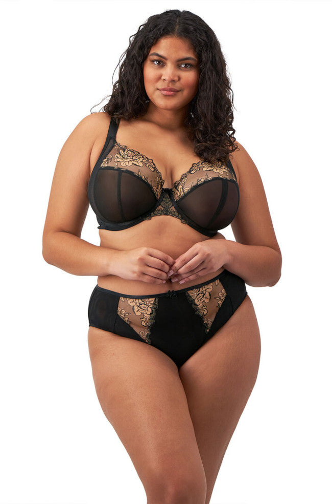 Almond high leg brief by Elomi, featuring a comfortable fit, available in sizes S-XL