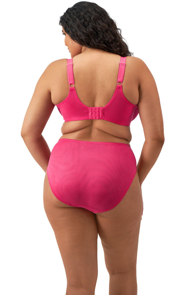 Elomi Zarla Stretch Banded Underwire Bra in Love Potion, black, F cup, featuring supportive band and underwire design.