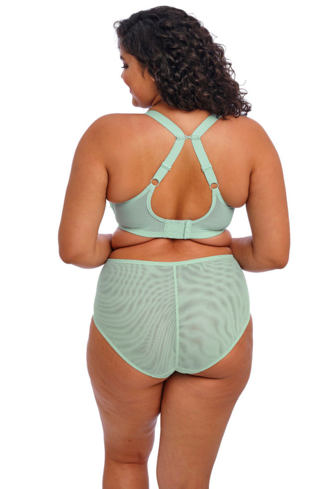Elomi Brianna padded half cup bra in frozen color, featuring convertible straps, available in DD to HH cups