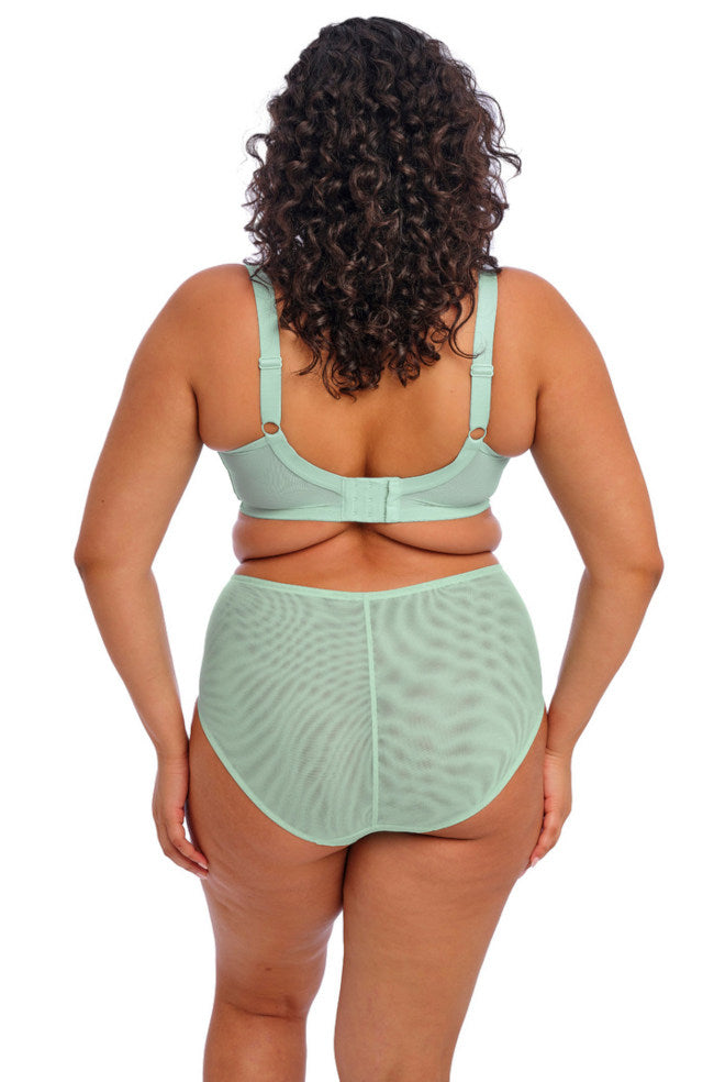 Elomi Brianna plunge bra in frozen color, featuring daring support for E cups, available in sizes 16, 18, and 20.