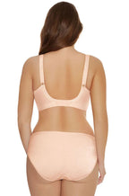 Elomi Cate wirefree bra in latte color, 18DD size, featuring embroidered detailing and adjustable straps.