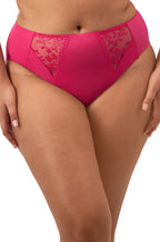 Elomi Zarla High Leg Brief in Love Potion, embroidered mesh design, available in sizes M-3XL