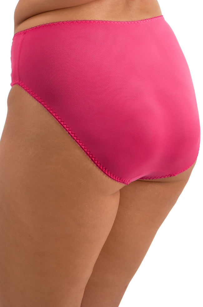 Elomi Zarla high leg brief in Love Potion with embroidered mesh design, available in sizes M-3XL