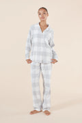 Emery Buffalo Check cotton pajama set by Ginger Lily featuring long-sleeve top and matching pants for comfortable sleepwear.