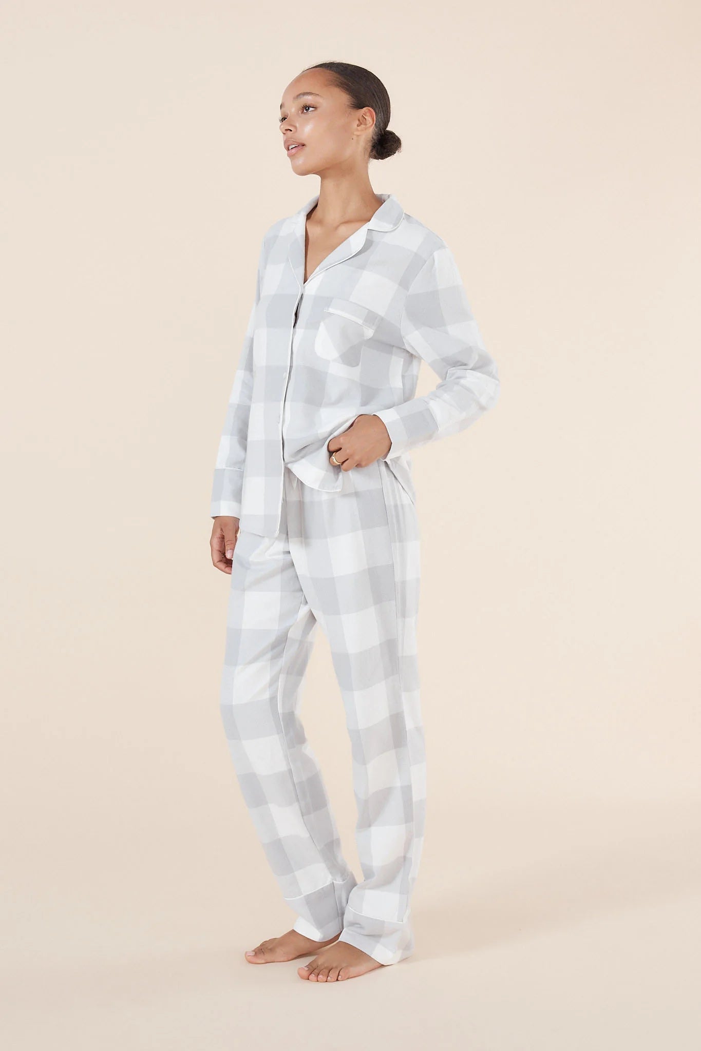 Emery Buffalo Check Cotton PJ set from Ginger Lily sleepwear featuring a cozy plaid design and relaxed fit for comfortable nights.