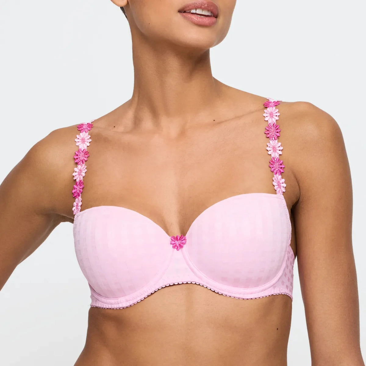 Pink Avero Padded Balcony Bra by MARIE JO featuring smooth cups and delicate lace detailing.