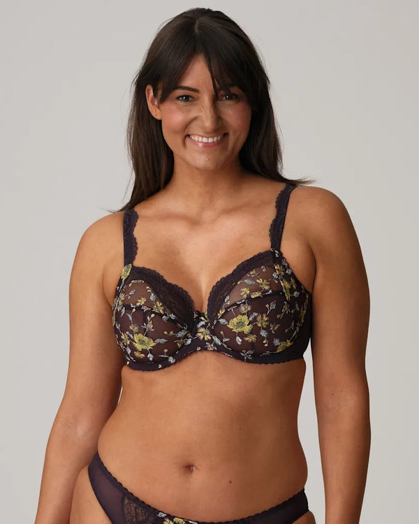 Primadonna Malba full cup underwire bra in purple with supportive design and delicate lace details.
