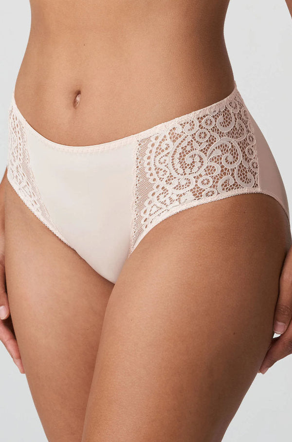 Silky tan bikini brief underwear by Primadonna, featuring soft fabric and comfortable design, available in multiple sizes.