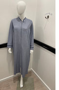 Royal blue Amanda Cotton Zip Dressing Gown by ESSENCE, a comfortable sleepwear piece shown in a cozy, zip-up design.