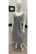 Silver satin Kate Chemise slip by ESSENCE, featuring delicate straps and a smooth finish, available in sizes 2L, L, M.