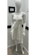 Ivory lace baby doll chemise with adjustable straps, made of polyester by Essence Intimates